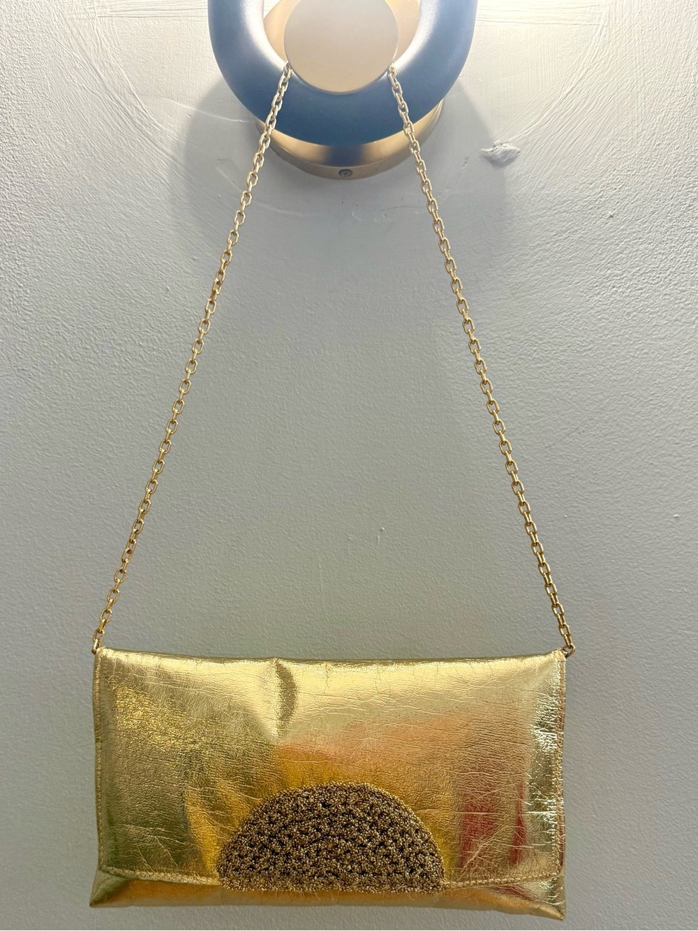 Vintage 60s MCM Walborg Gold Metallic Envelope Chain Evening Bag Made in Italy